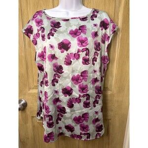 Banana Republic Blouse Top Women Medium Grey Purple Floral Career Sleeveless